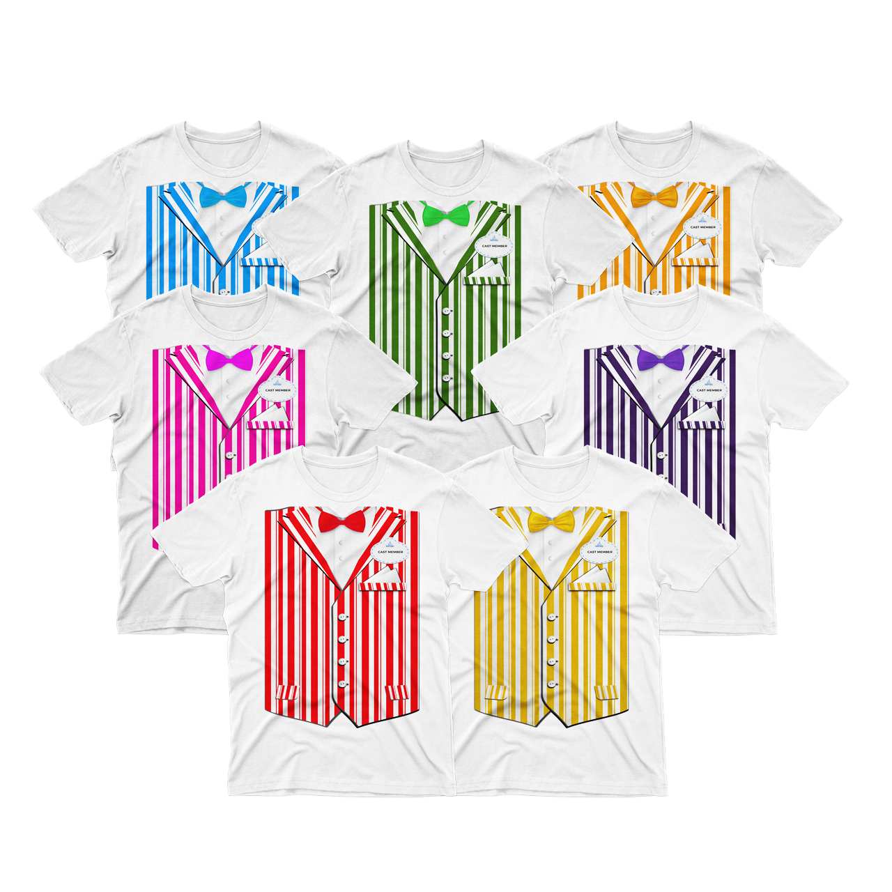 Colorful striped barbershop quartet inspired costume shirt in soft cotton for adults and kids.