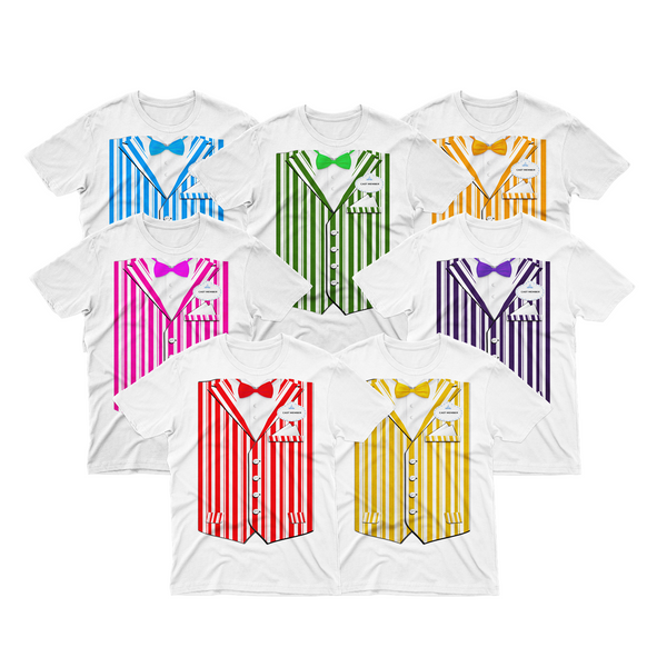 Colorful striped barbershop quartet inspired costume shirt in soft cotton for adults and kids.