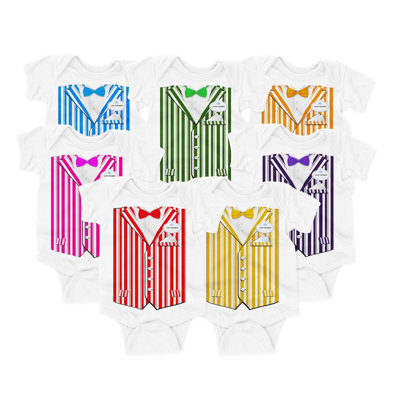 Colorful striped barbershop quartet inspired costume shirt in soft cotton for adults and kids.