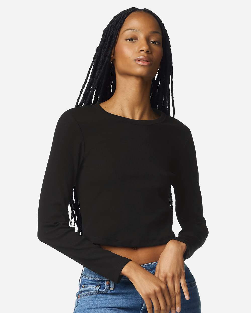 Custom Women’s Baby Rib Long Sleeve Cropped Tee | Personalized Fitted Crop Top