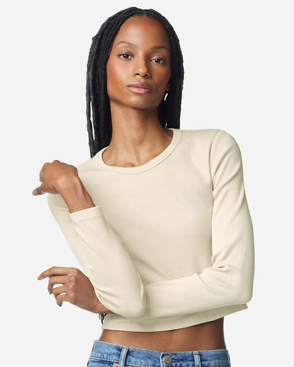Custom Women’s Baby Rib Long Sleeve Cropped Tee | Personalized Fitted Crop Top