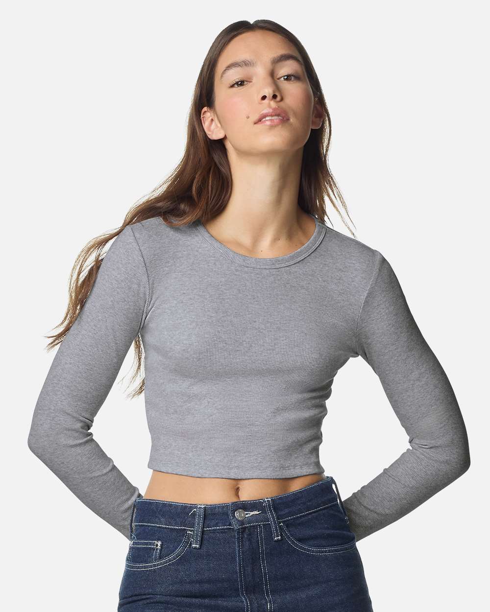 Custom Women’s Baby Rib Long Sleeve Cropped Tee | Personalized Fitted Crop Top