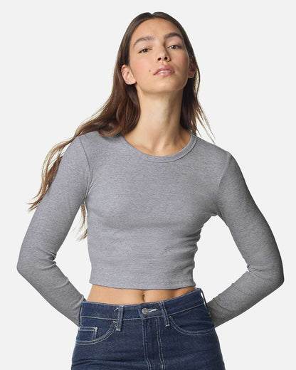 Custom Women’s Baby Rib Long Sleeve Cropped Tee | Personalized Fitted Crop Top