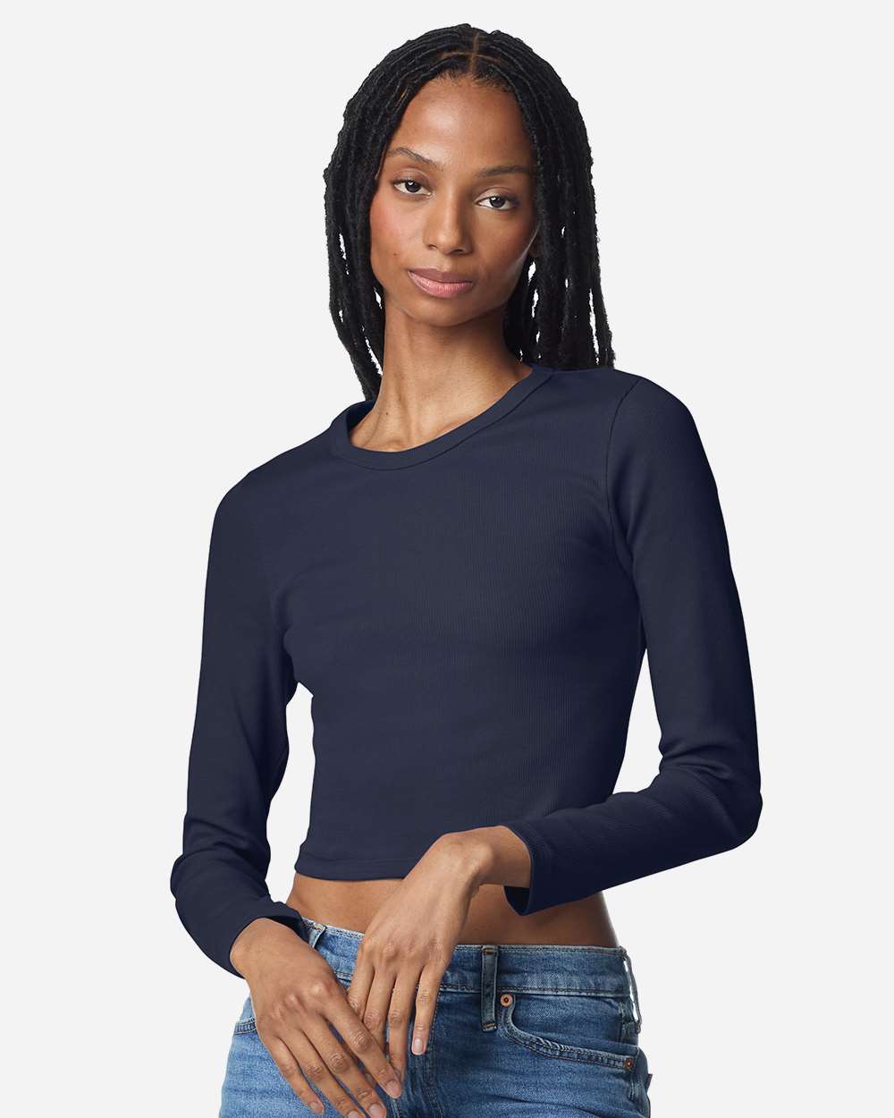 Custom Women’s Baby Rib Long Sleeve Cropped Tee | Personalized Fitted Crop Top