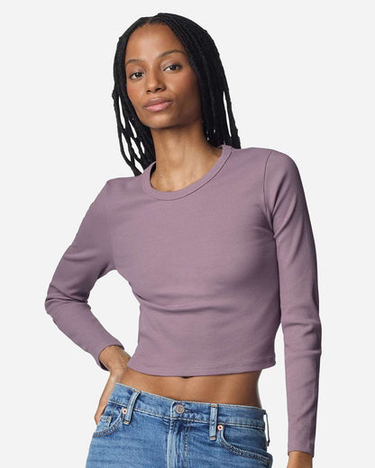 Custom Women’s Baby Rib Long Sleeve Cropped Tee | Personalized Fitted Crop Top