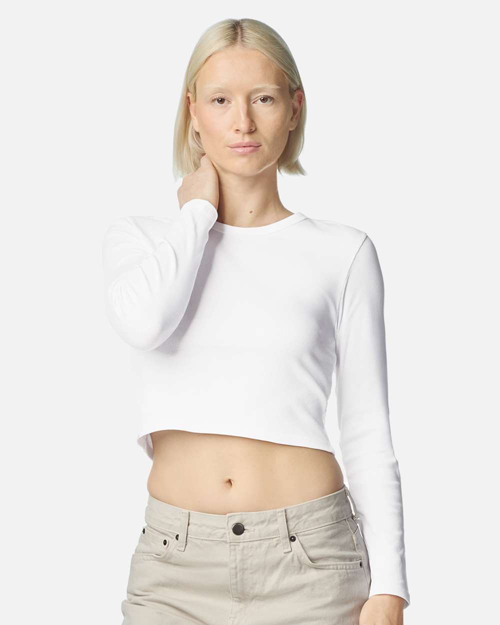 Custom Women’s Baby Rib Long Sleeve Cropped Tee | Personalized Fitted Crop Top