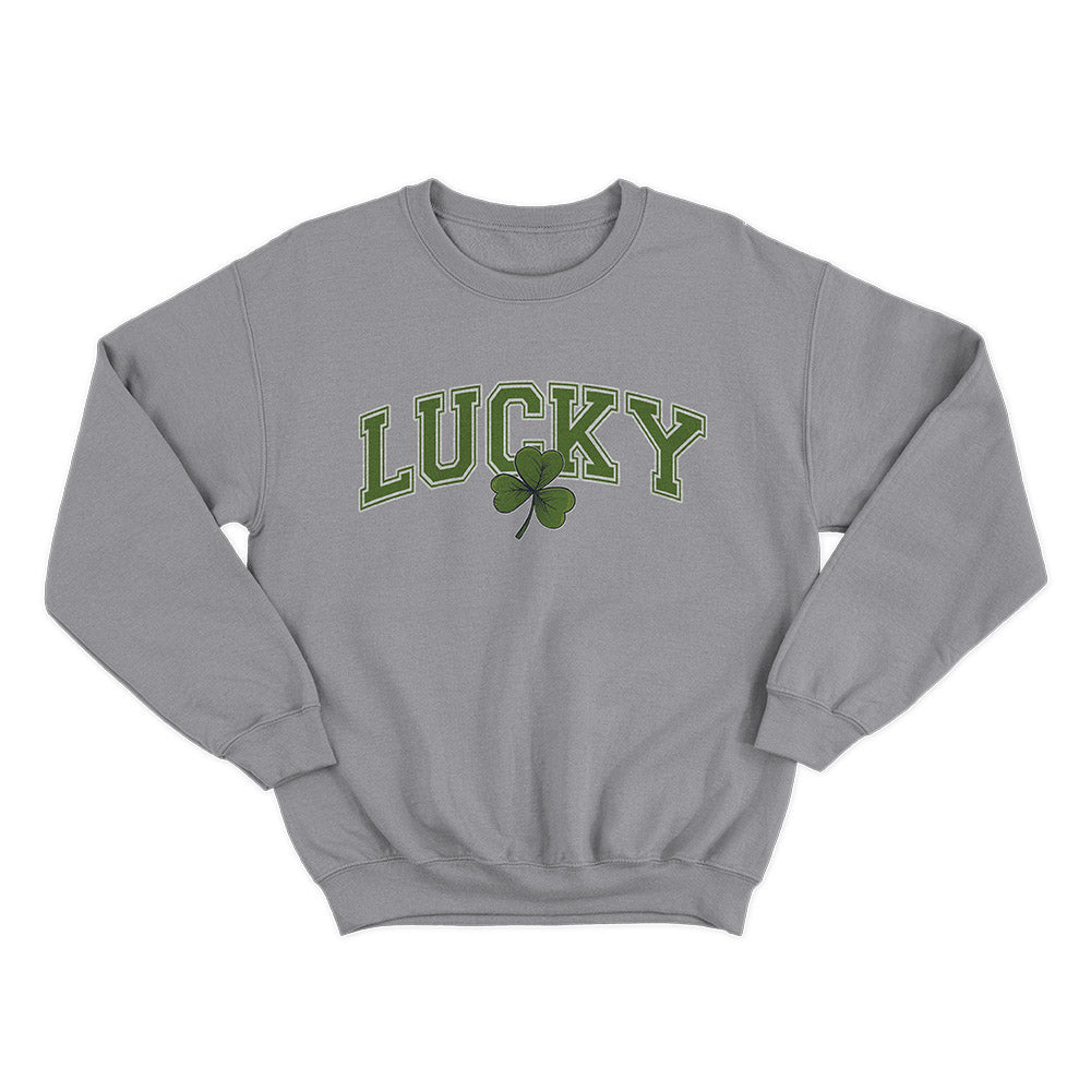 Lucky With Shamrock St. Patrick’s Day Sweatshirt – Cute Irish Clover Graphic Unisex Crewneck