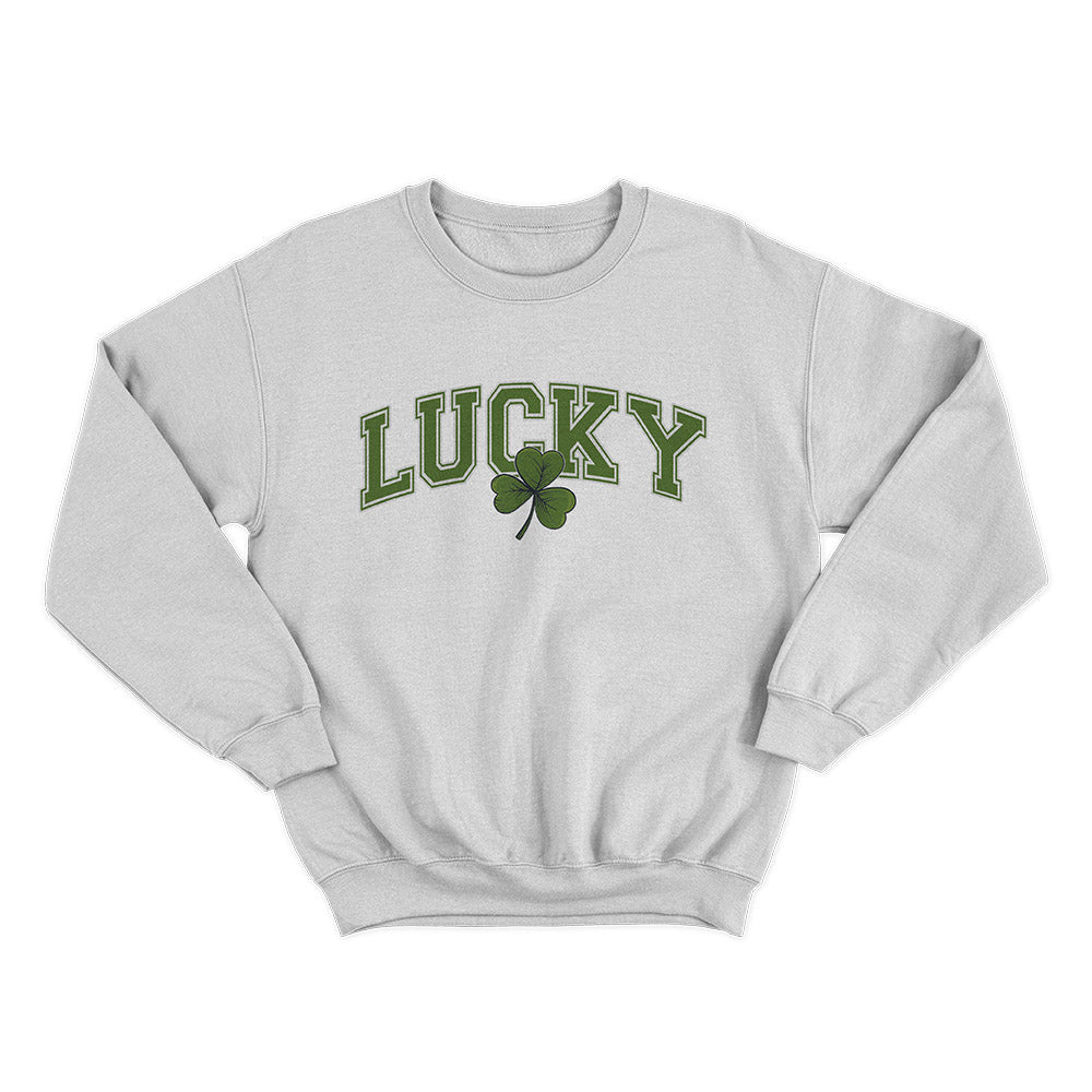 Lucky With Shamrock St. Patrick’s Day Sweatshirt – Cute Irish Clover Graphic Unisex Crewneck