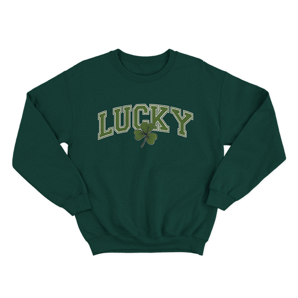 Lucky With Shamrock St. Patrick’s Day Sweatshirt – Cute Irish Clover Graphic Unisex Crewneck