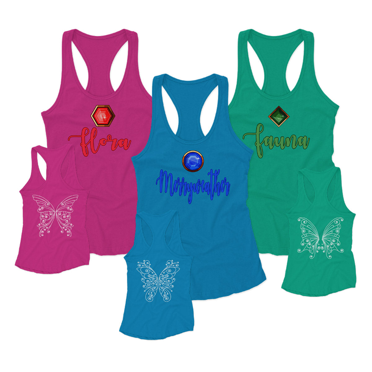 Flora, Fauna And Merryweather Women’s Racerback Tank, Sleeping Beauty Costume Inspired Soft Cotton Top